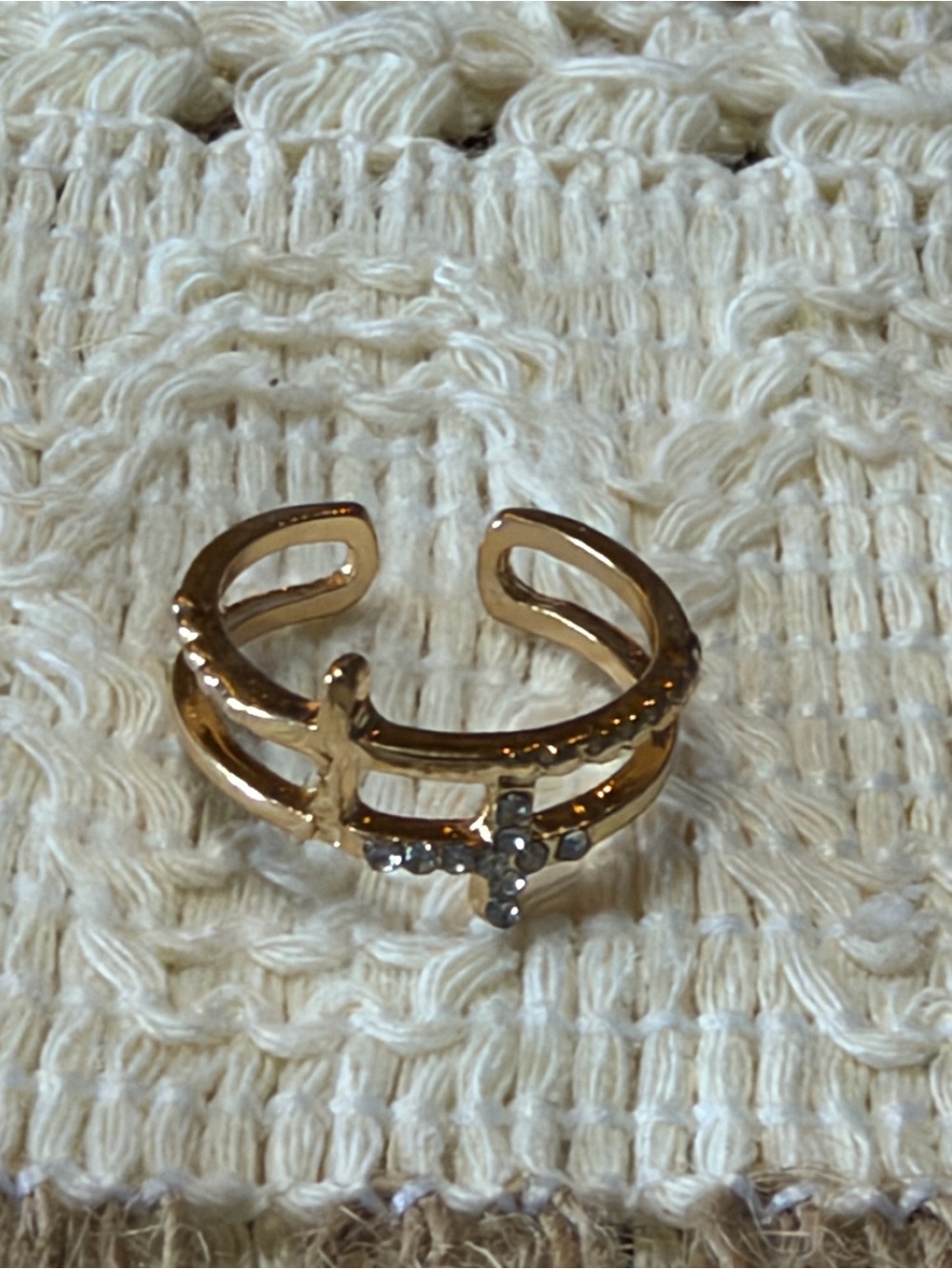 Gold Cross Accent Adjustable Ring - Women Accessories